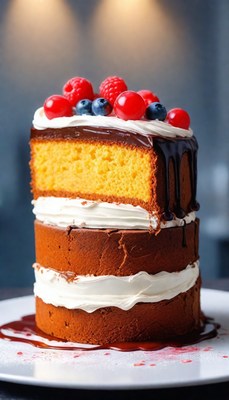 Layered chocolate cake with berries