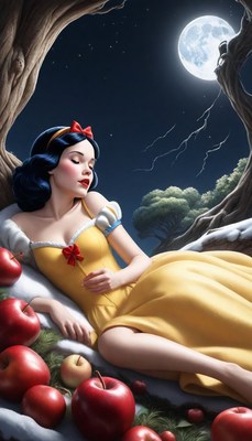 Snow white sleeping under moonlight