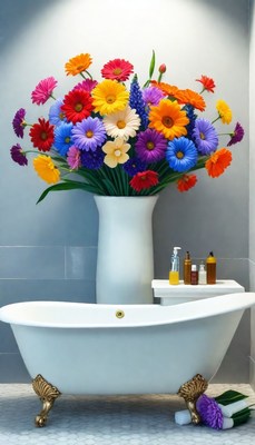 Bathroom with flowers and tub