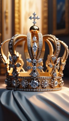 Diamond-encrusted crown on silk fabric