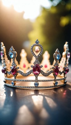 Gold crown with gemstones in sunlight