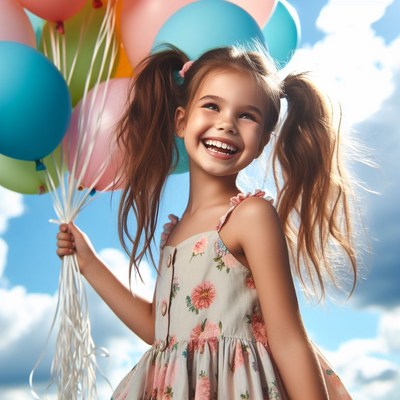 Girl holding balloons outdoors