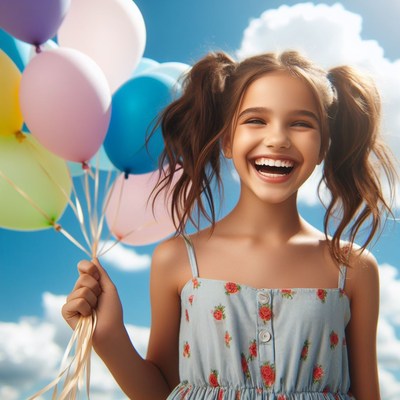 Girl holding balloons outdoors