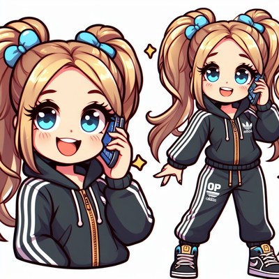 Cute anime girl talking on phone