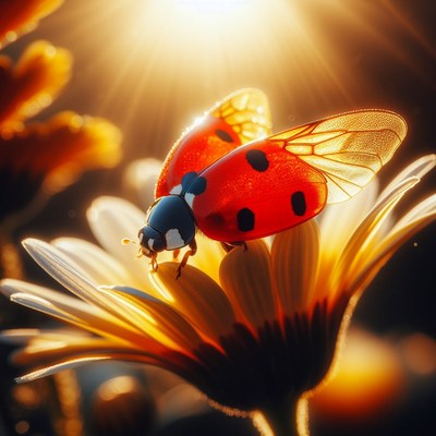 Ladybug on a flower at sunset