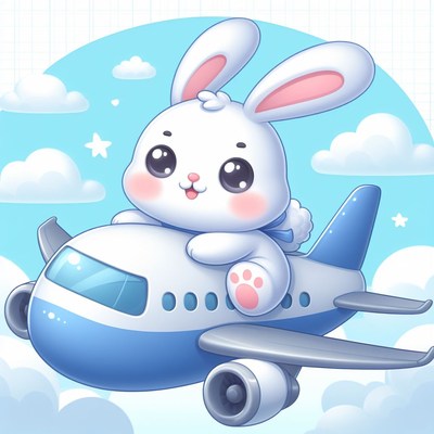 Cute bunny flying airplane