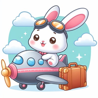 Cute bunny pilot flying airplane