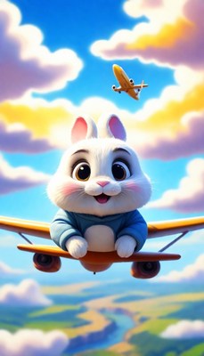 Bunny pilot flying through clouds