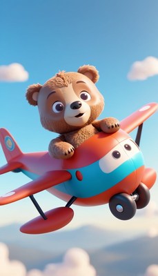 Bear flying red plane