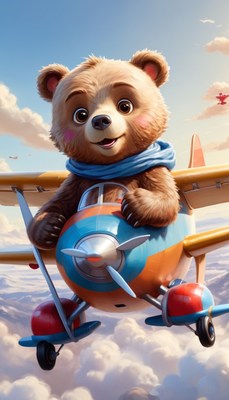 Bear pilot flying airplane