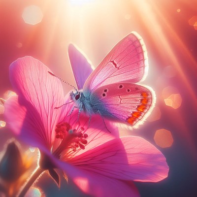 Pink butterfly on pink flower