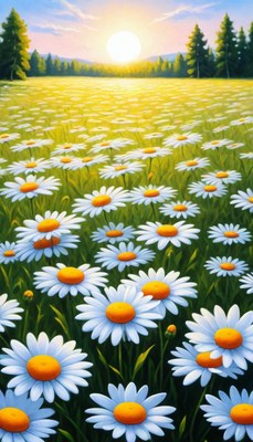 Sunrise over daisy field