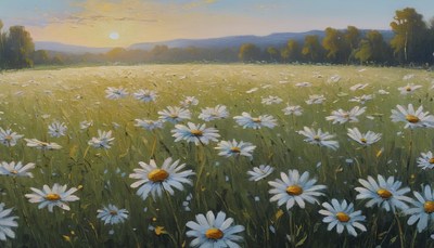 Sunrise over daisy field