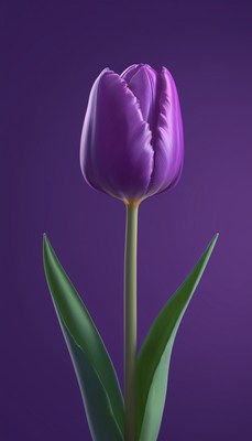 Single purple tulip on purple background