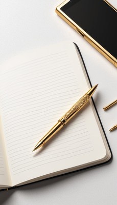 Gold pen on notebook
