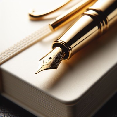 Gold fountain pen on notebook