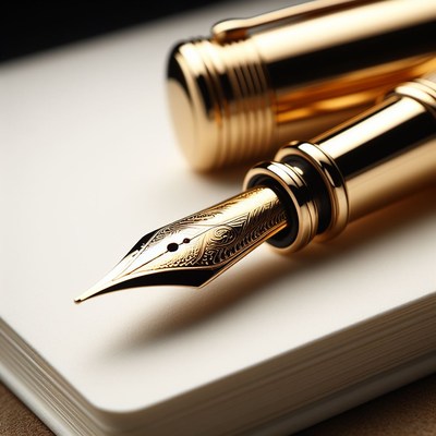 Gold fountain pen on notebook