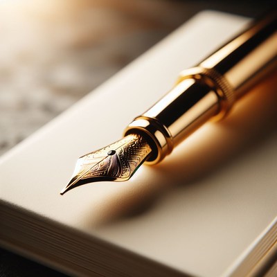Gold fountain pen on notebook