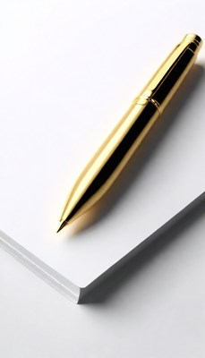 Gold pen on white notebook