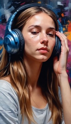 Woman listening to music with headphones