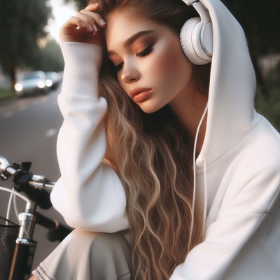 Woman listening to music with headphones
