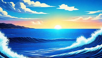 Sunset over ocean waves