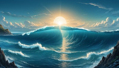 Ocean sunrise with waves