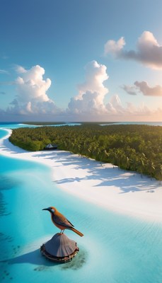 Bird on a hut in the maldives