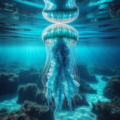 Blue jellyfish underwater