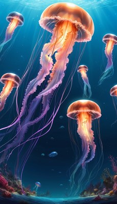 Jellyfish swimming in ocean depths