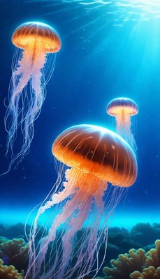 Orange jellyfish in the ocean