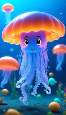 Cartoon jellyfish in ocean