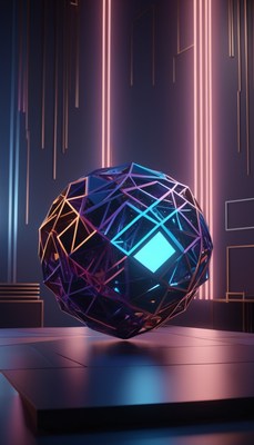 Geometric sphere with neon lights