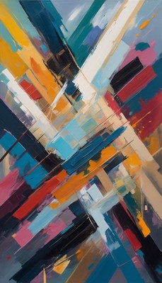 Abstract canvas painting with bright colors