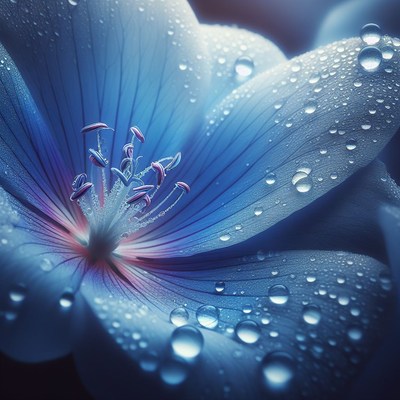Blue flower dew drops macro