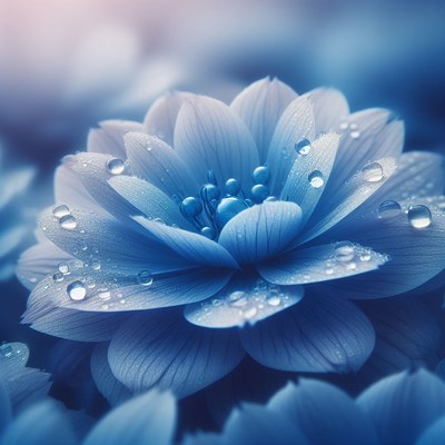 Blue flower with dewdrops