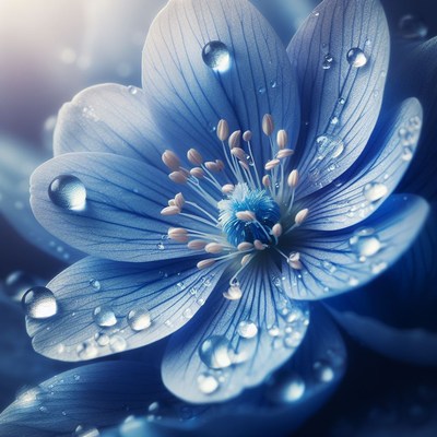 Blue flower with dewdrops