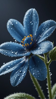 Blue flower with dewdrops