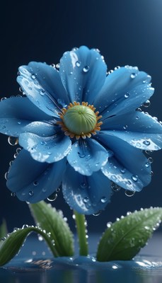 Blue flower with dew drops