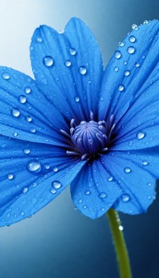 Blue flower with dewdrops