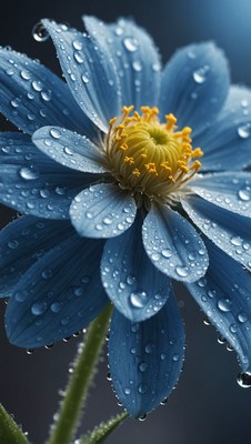 Blue flower with dew drops