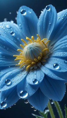 Blue flower with dew drops