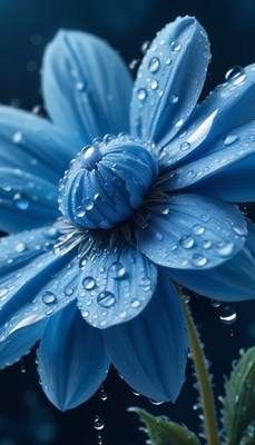 Blue flower with dewdrops