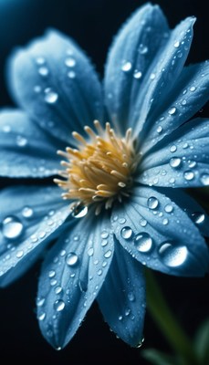 Blue flower with dew drops