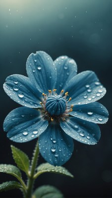 Blue flower in rain