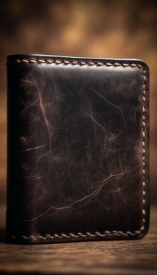 Brown leather wallet on wood background