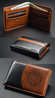 Brown leather wallet with embossed design