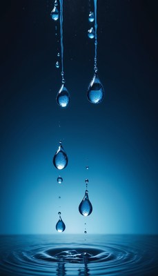 Water drops falling into still water