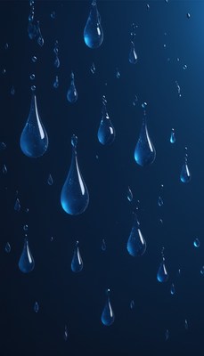 Falling water drops on blue background