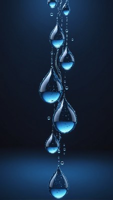 Blue water drops falling